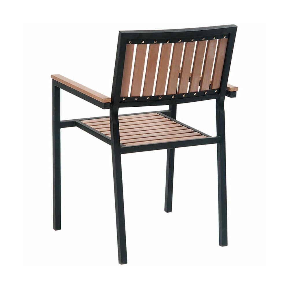 Black Metal Armchair with Natural Finish Vertical Slat Faux Teak