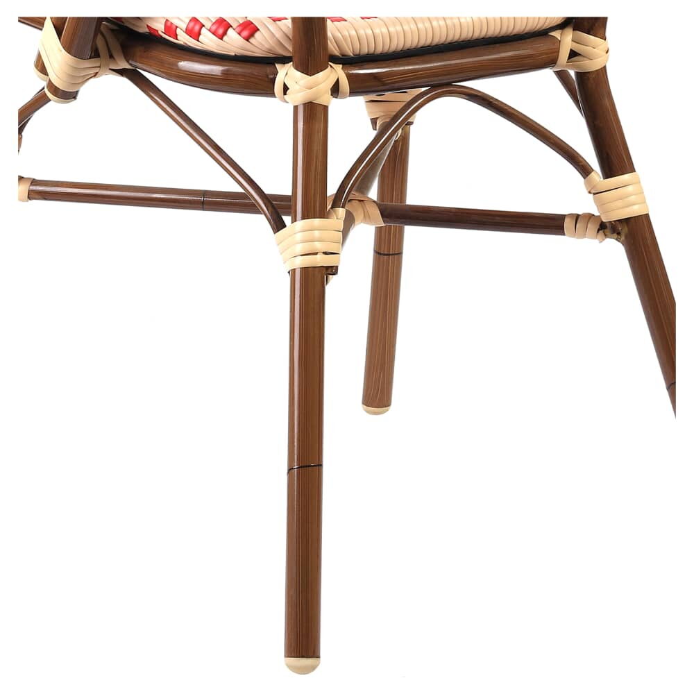 Aluminum Bamboo Patio Chair with Red and Cream Rattan