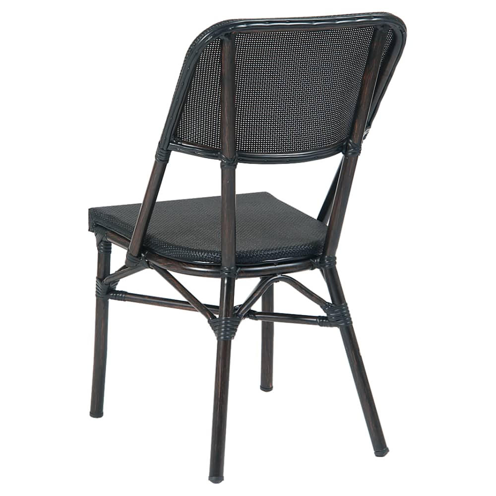 Dining chair selection, Aluminum patio with dark walnut frame and black rattan